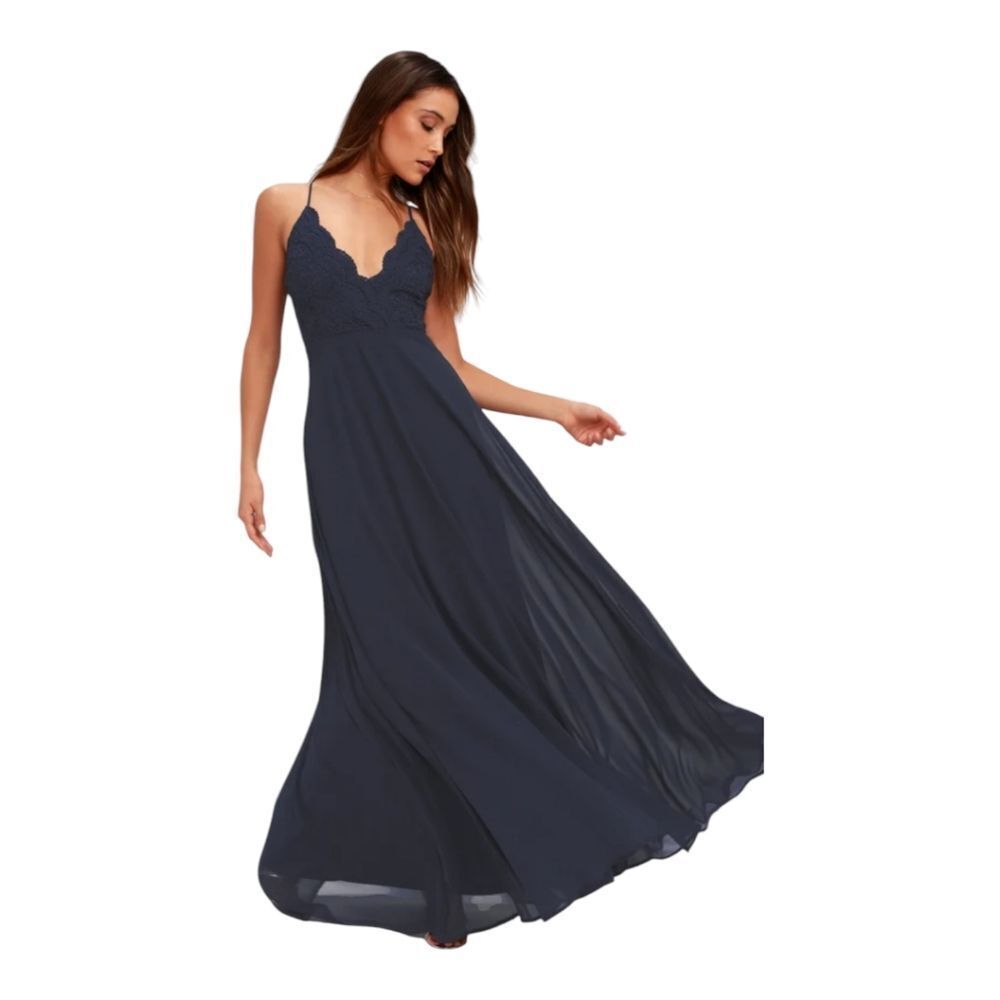 Lulus Madalyn Navy Blue Lace‎ Maxi Dress